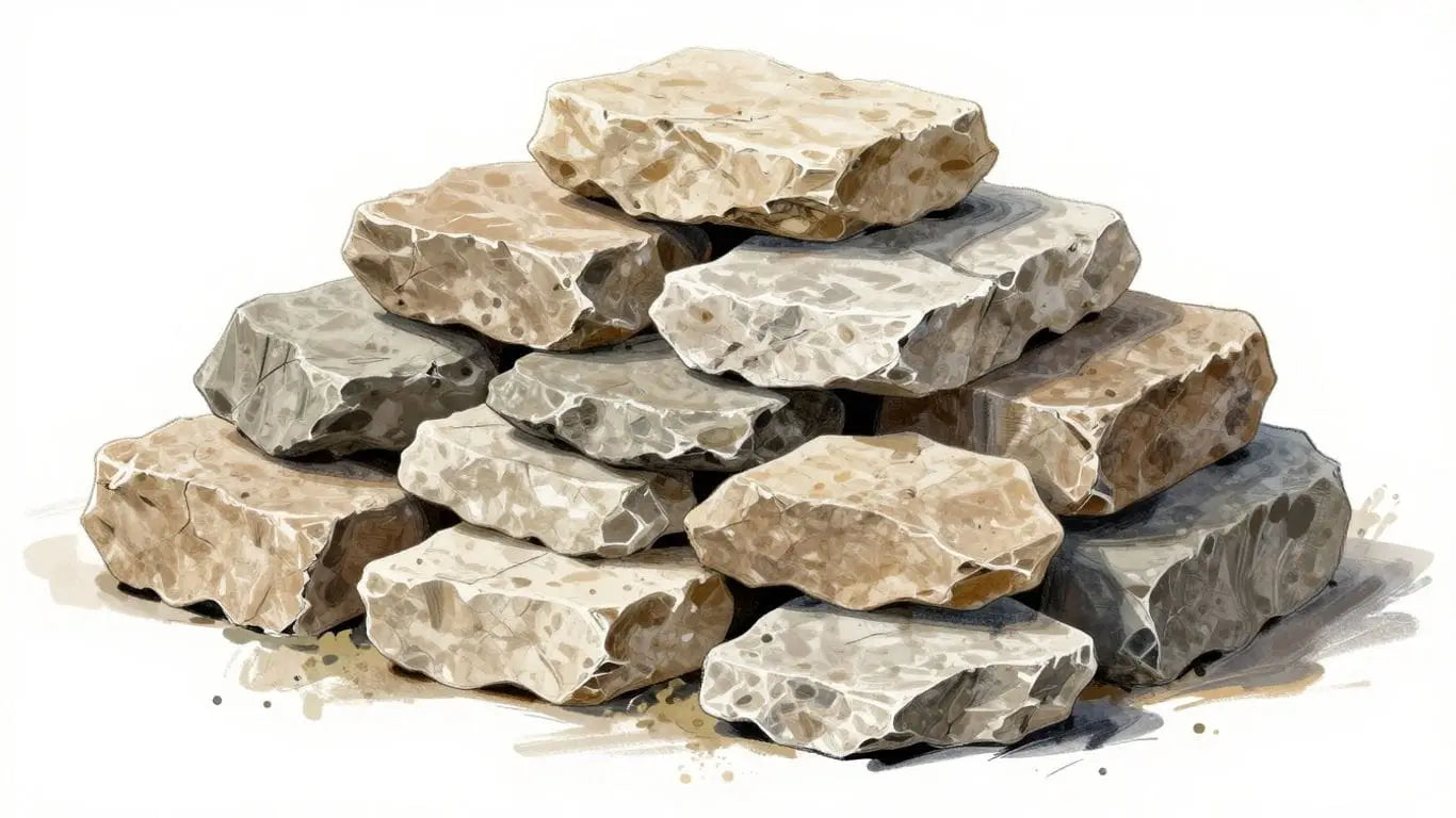 Sketch of natural earth-tone limestone bricks