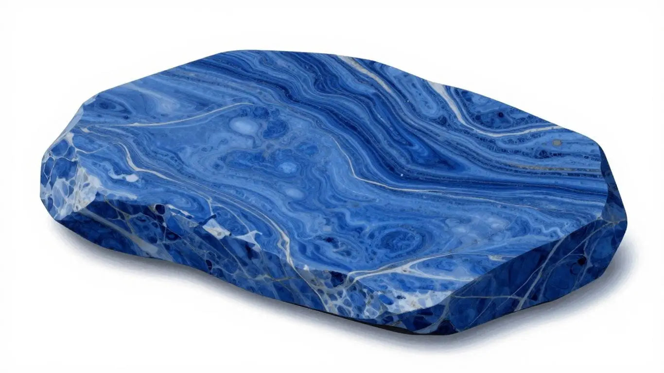 Blue Lagoon marble slab sketch with blue and white swirls.