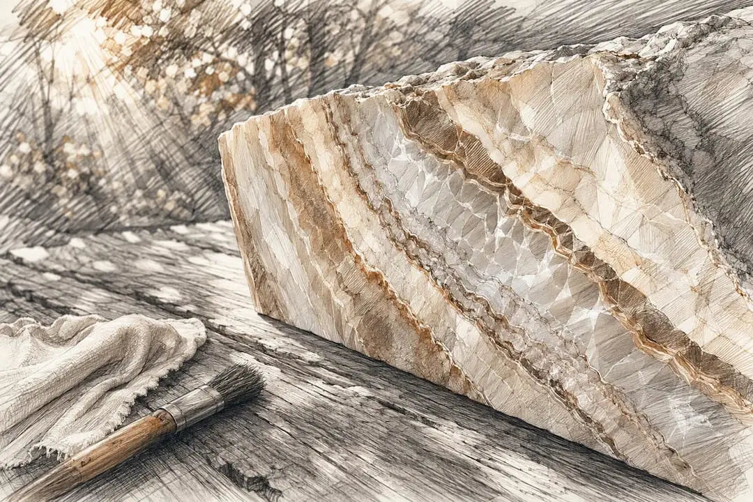 Close-up of onyx marble slab with natural translucency