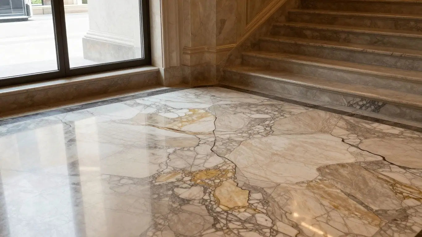 Sketch of elegant marble flooring in a grand foyer.