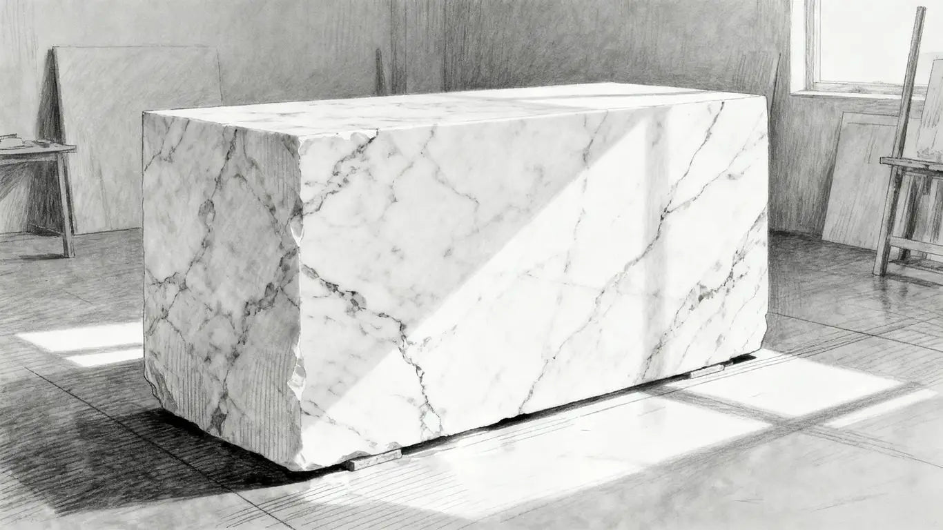 Pristine white marble slab in gallery