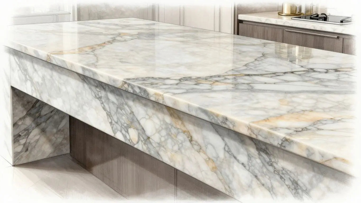 Dolomite marble countertop sketch in a luxurious interior.