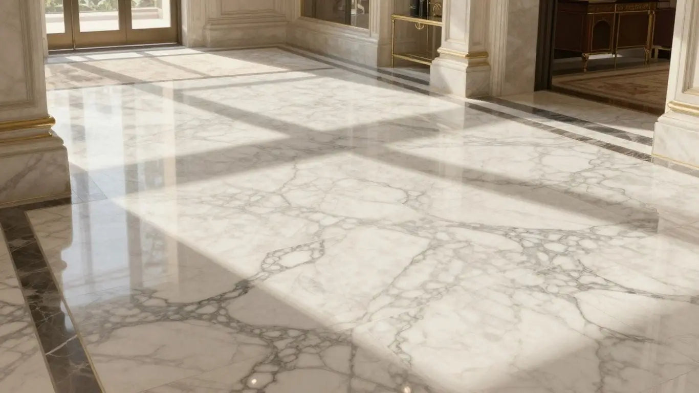 Luxurious marble floor in a home entryway.