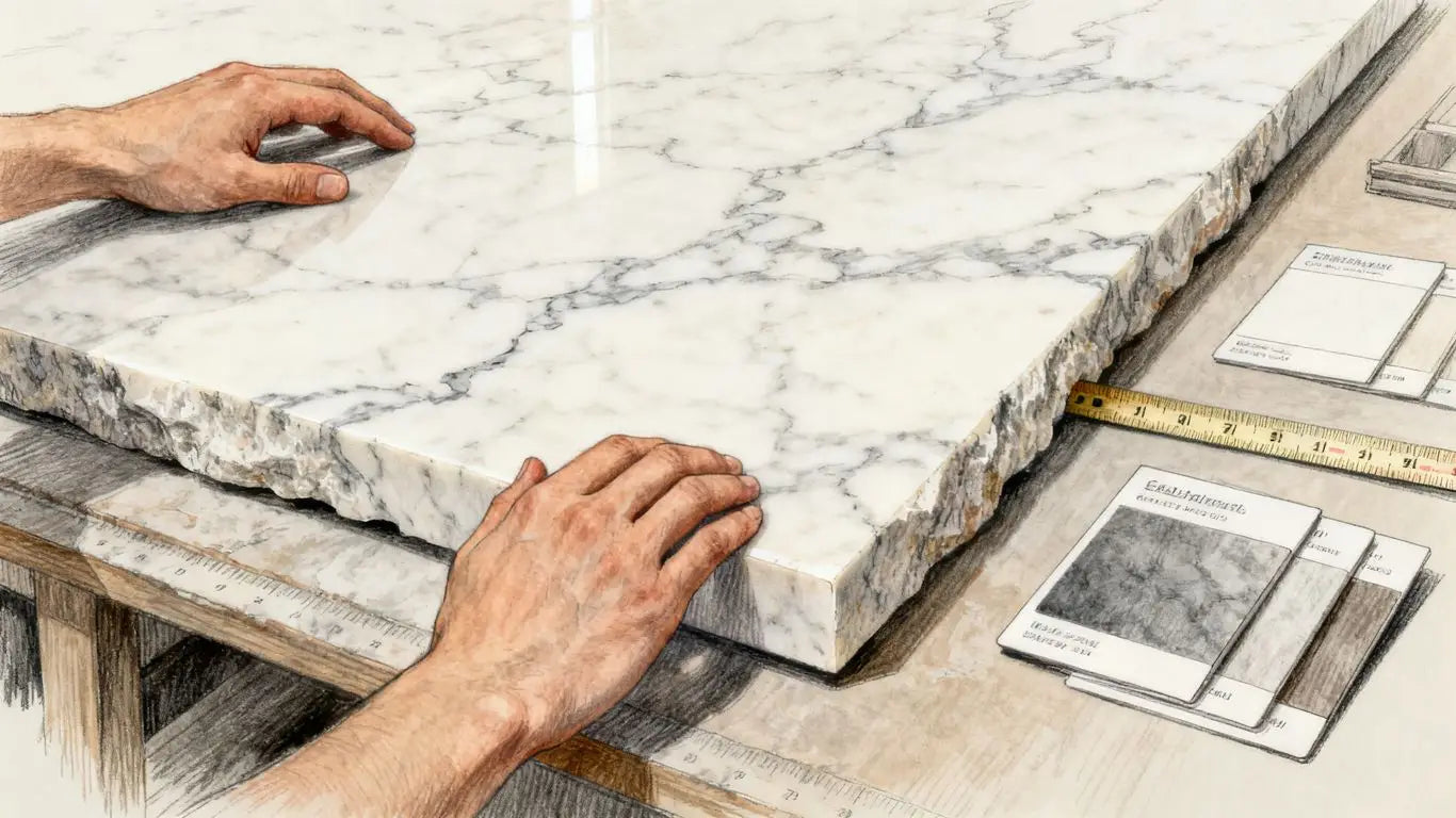 Close view of marble slab color and natural veining