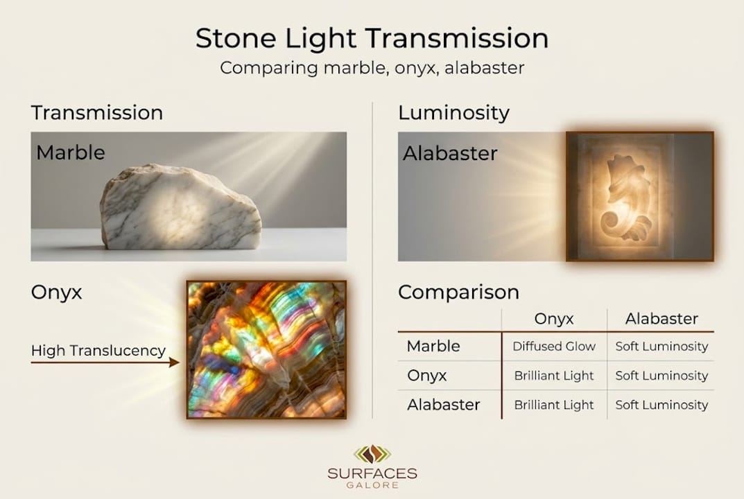Infographic comparing stone light transmission amounts