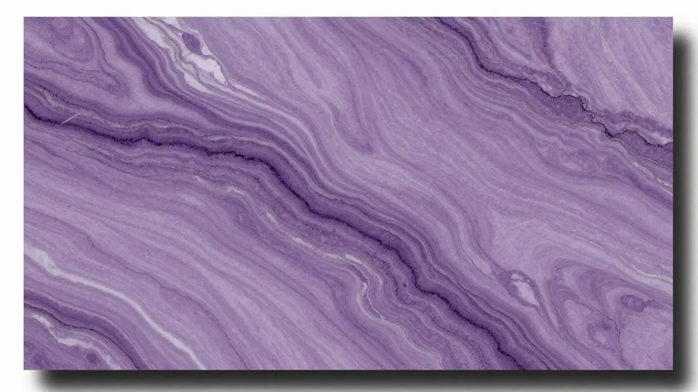 Polished lilac marble slab with natural swirling patterns.