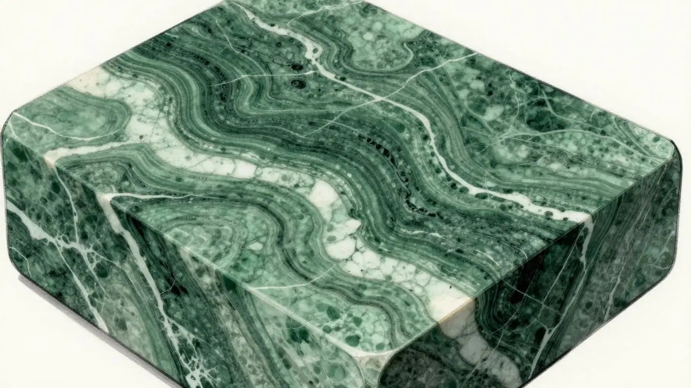Ming Green marble slabs with green and white veins.