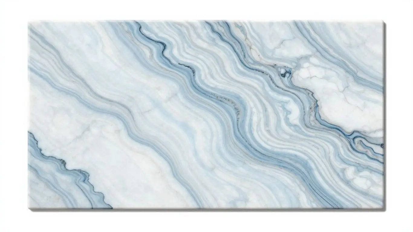 Azul Cielo marble slabs with blue and white veining.