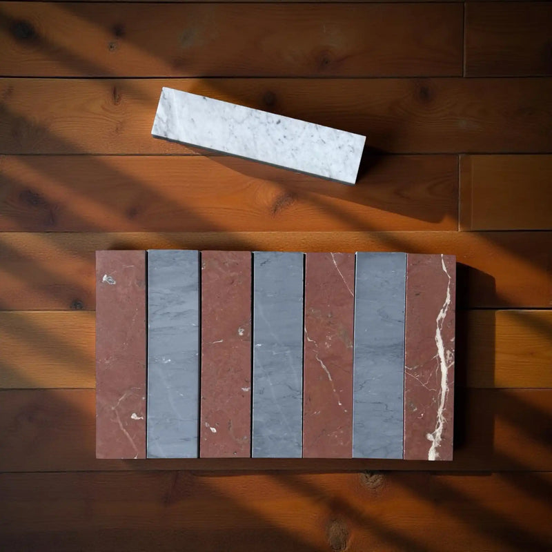 Rectangular marble and stone tiles.