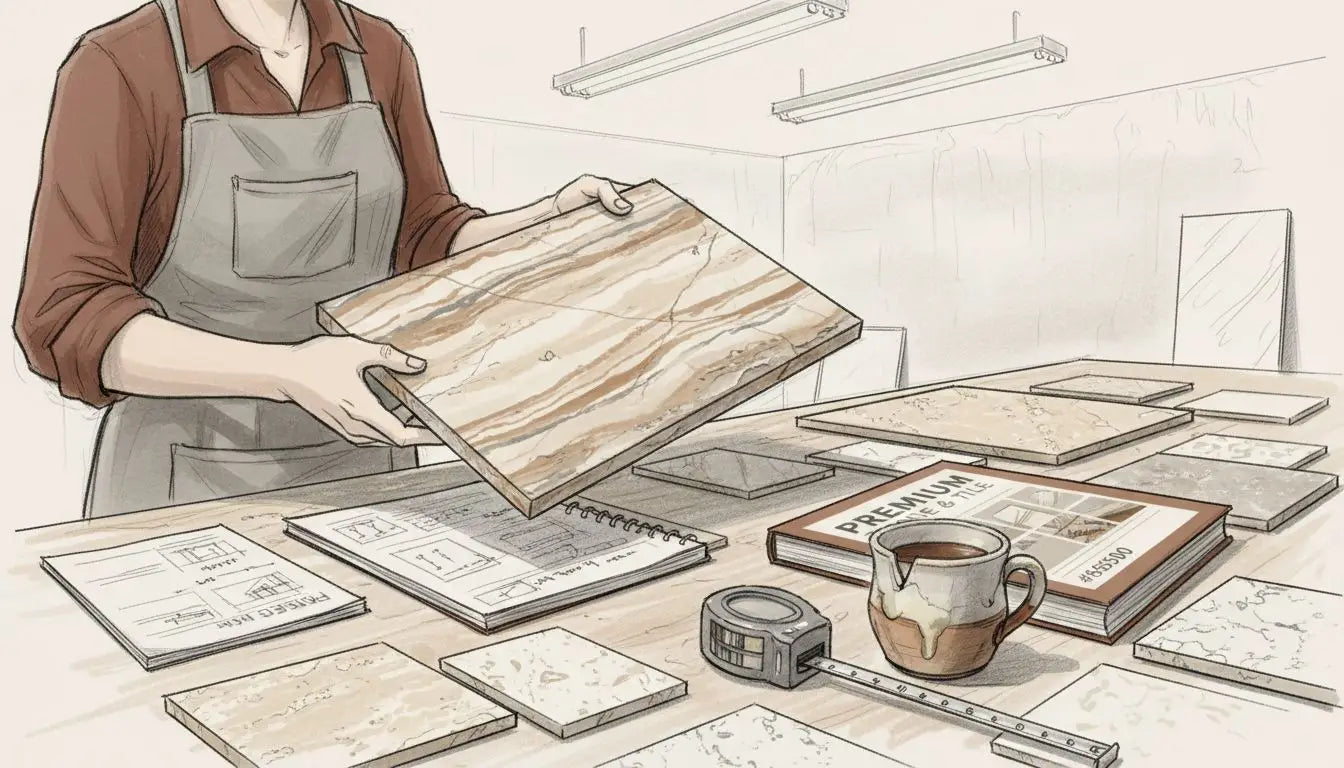 Hands holding vein cut marble sample