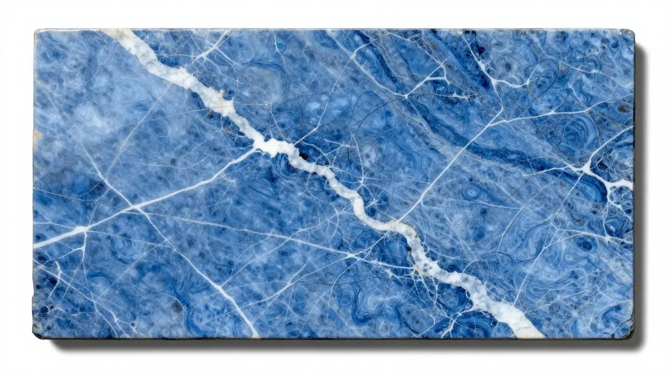 Blue marble slab with white veins, illustrative sketch.