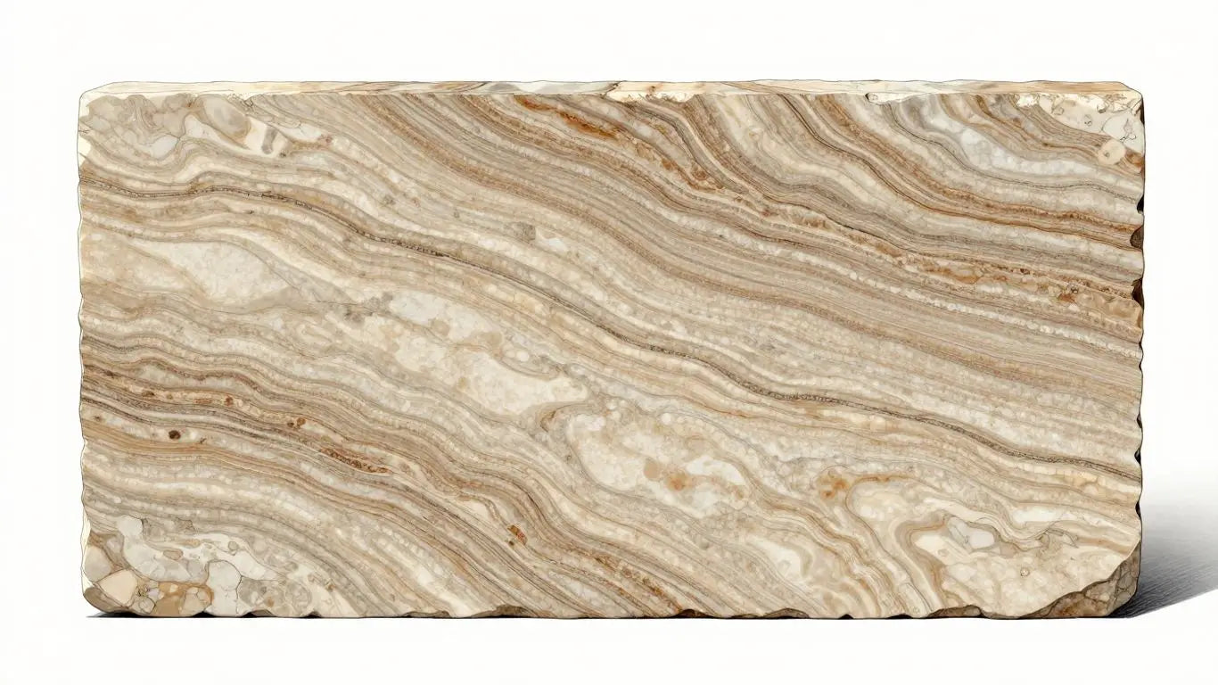 Vein cut travertine slab with natural patterns