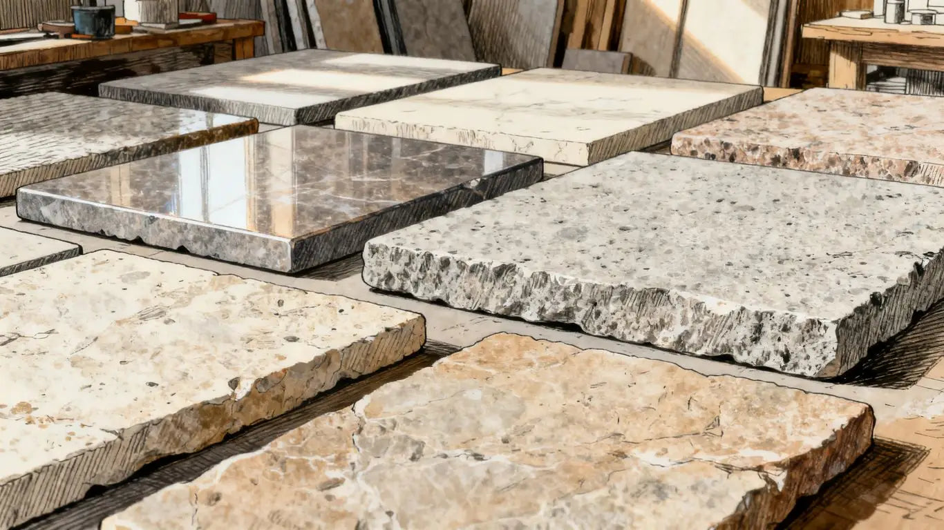 Close view of textured natural stone tiles
