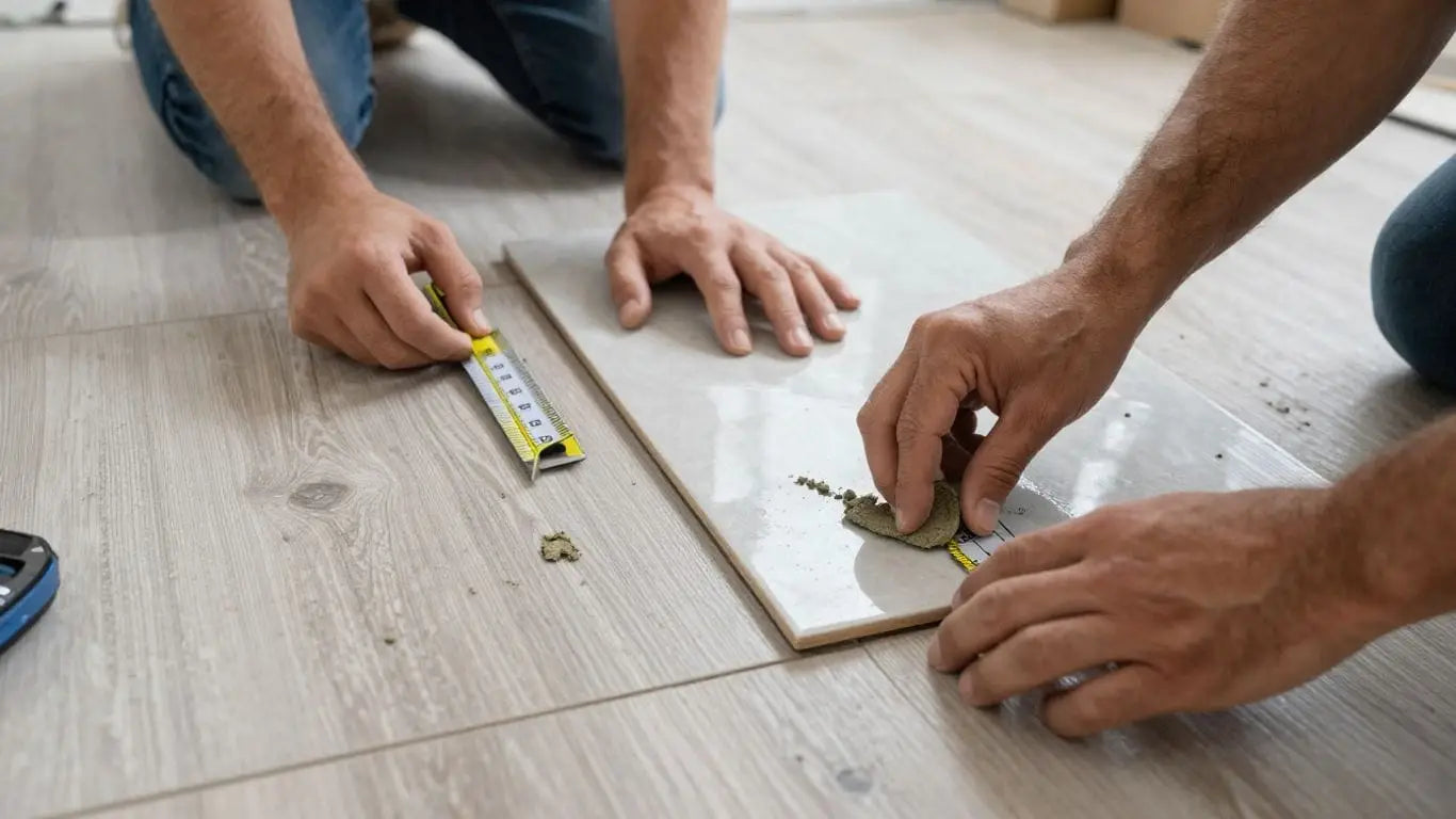 DIY tiling project: measuring, layout, grouting, and sealing.