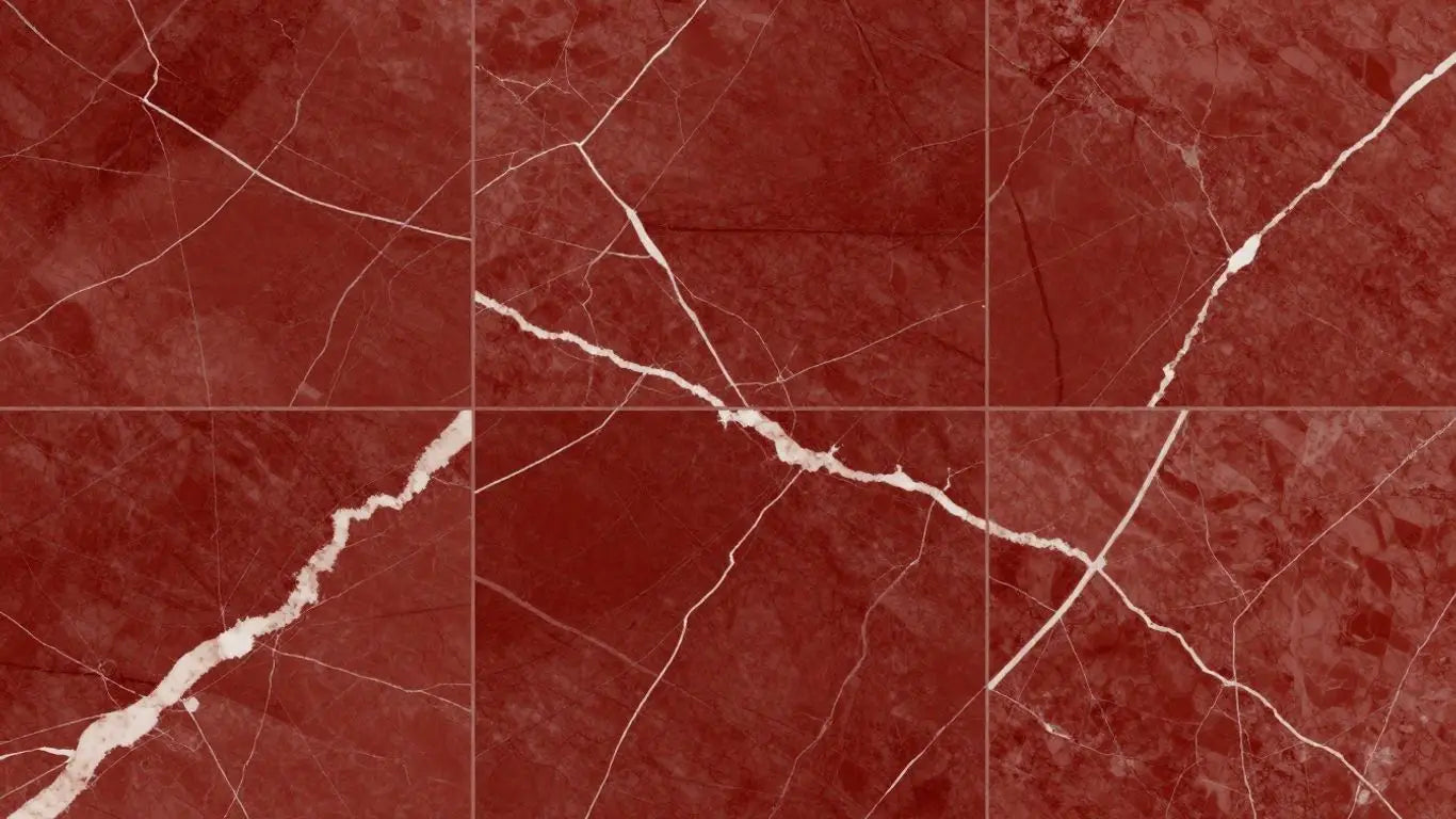 Rojo Alicante marble tiles with white veining