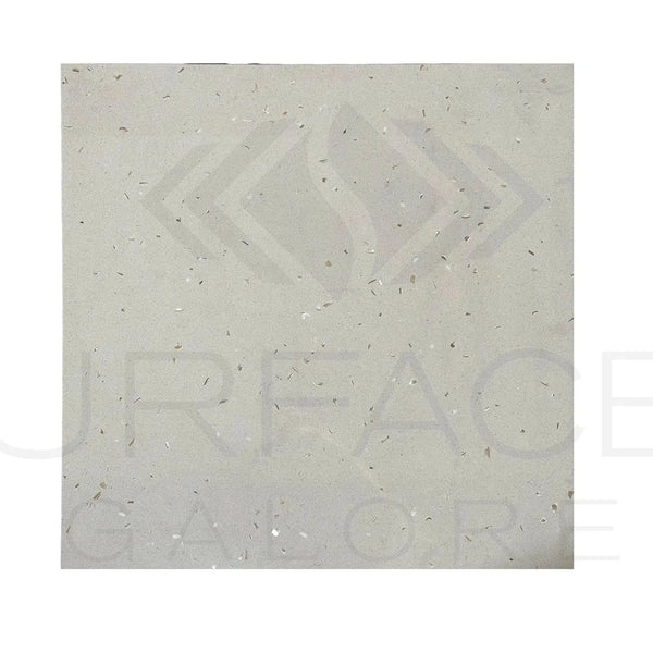 Riviera Quartz 24X24 Polished Tile featuring a square white surface with silver flecks