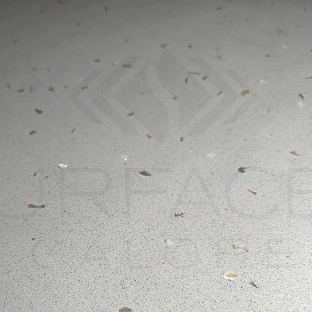 Speckled white surface of Riviera Quartz Engineered Stone 24X24 Polished Tile