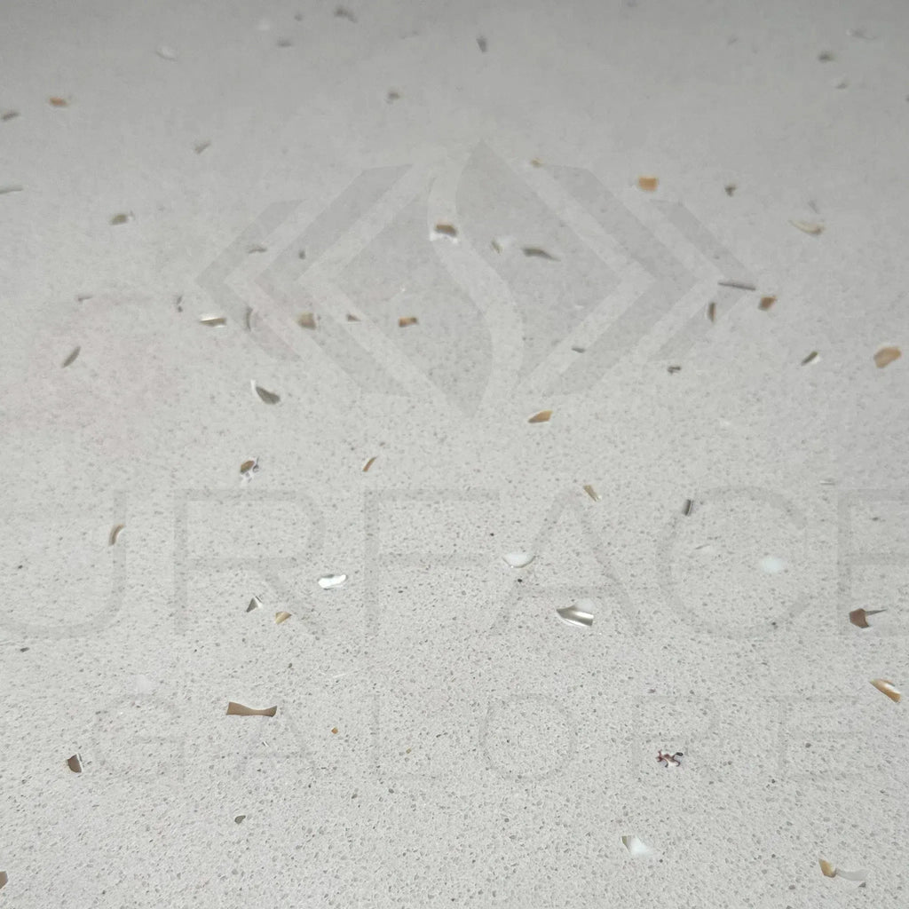 Riviera Quartz Polished Tile showcasing a white speckled surface design