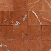 Red marble tile pattern of Rojo Alicante 3X3 Tumbled showcasing elegant design