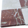 Polished Rojo Alicante 4X4 Tumbled marble mosaic with red, beige, white, and grey veining