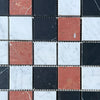 Mosaic tile pattern featuring Rojo Alicante, Carrara White, and Nero Marquina colors
