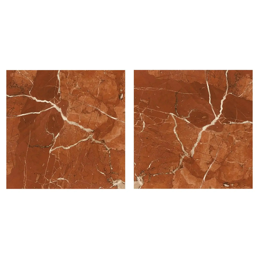 Two red marble tiles of Rojo Alicante Marble 12X12 Honed-Polished design