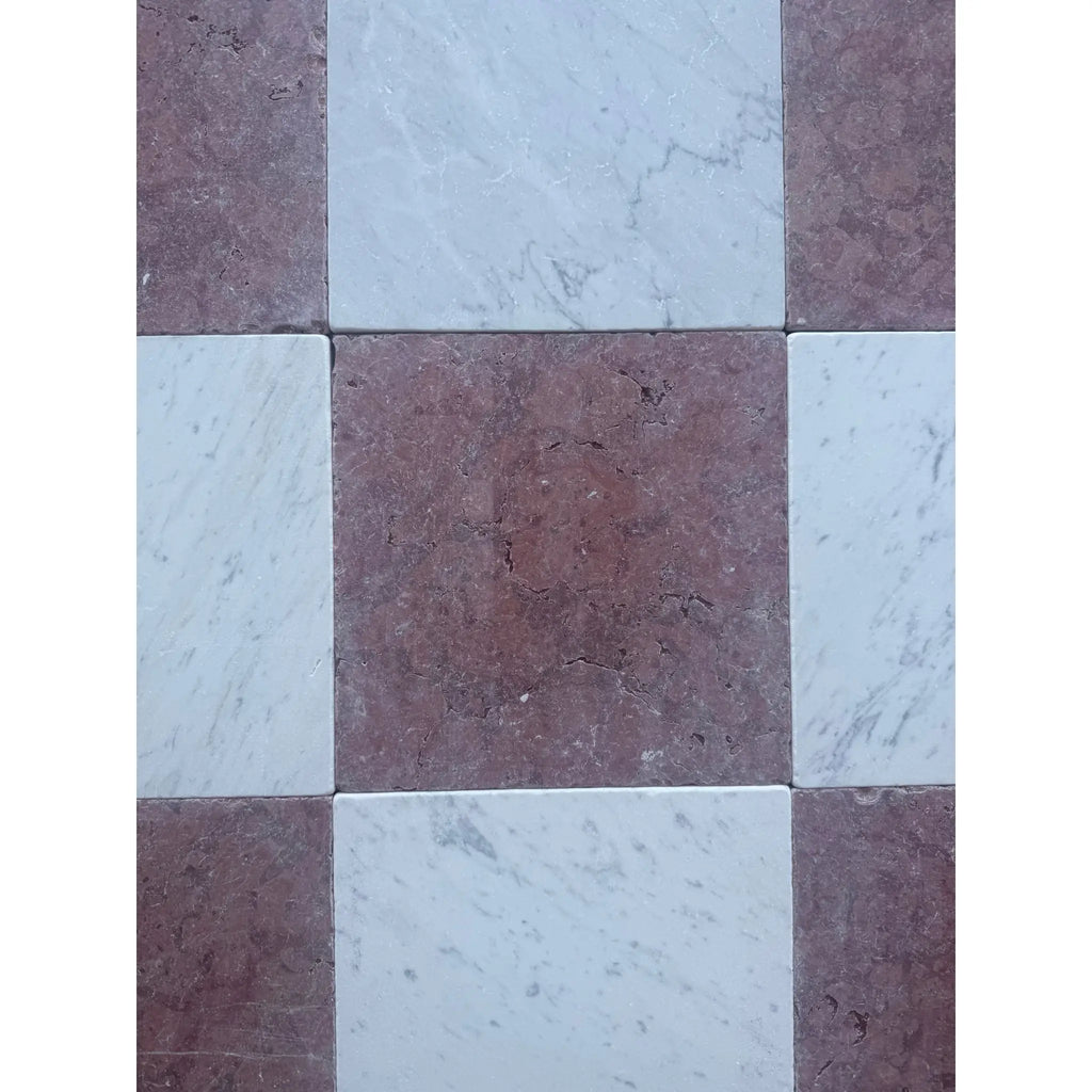 Checkerboard marble tile pattern on Rojo Alicante Marble 12X12 Tumbled product