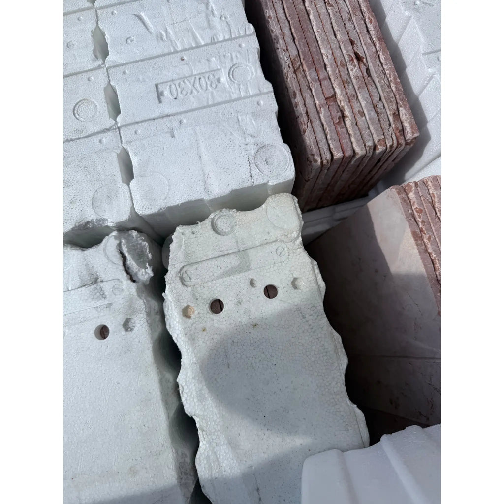 White Styrofoam blocks for Rojo Alicante Marble 12X12 Tumbled installation