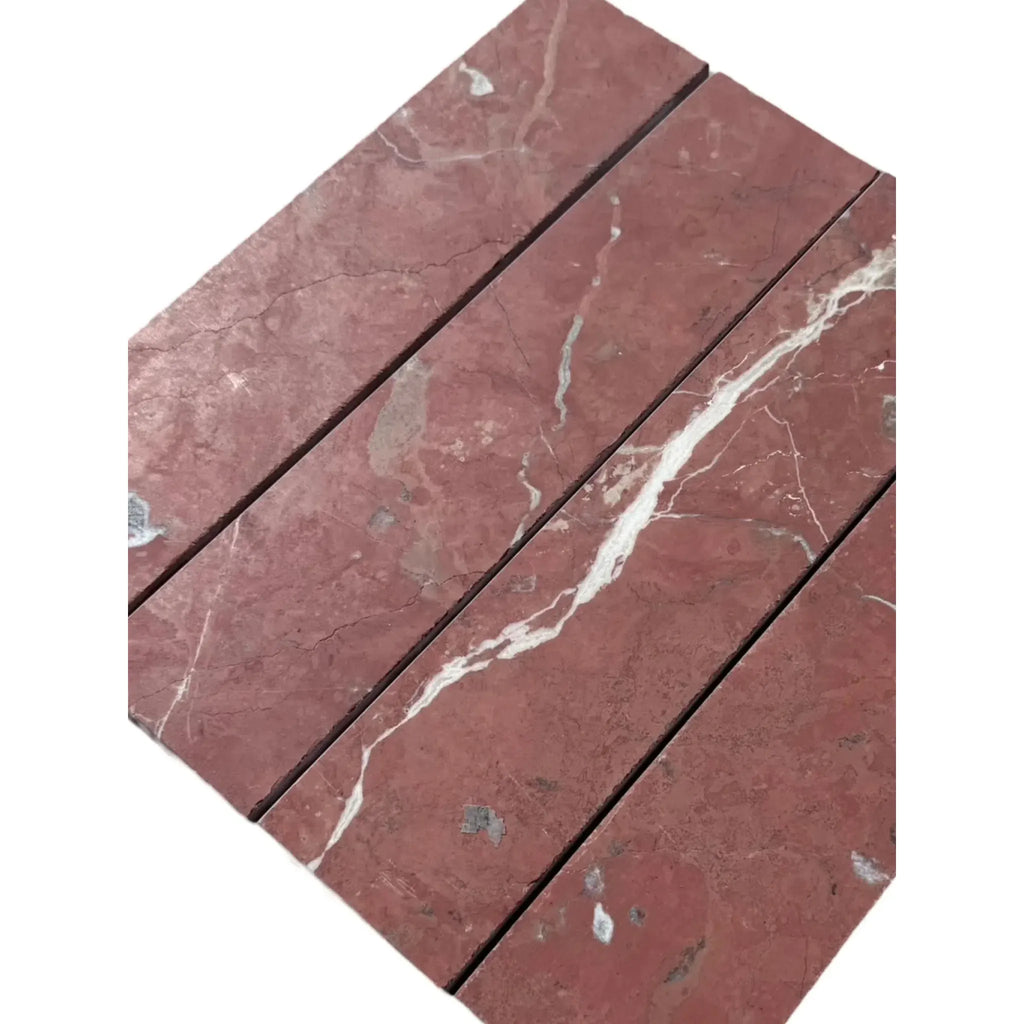 Red Rojo Alicante Marble 3’’ X 12’’ Field Tile with elegant white veining patterns