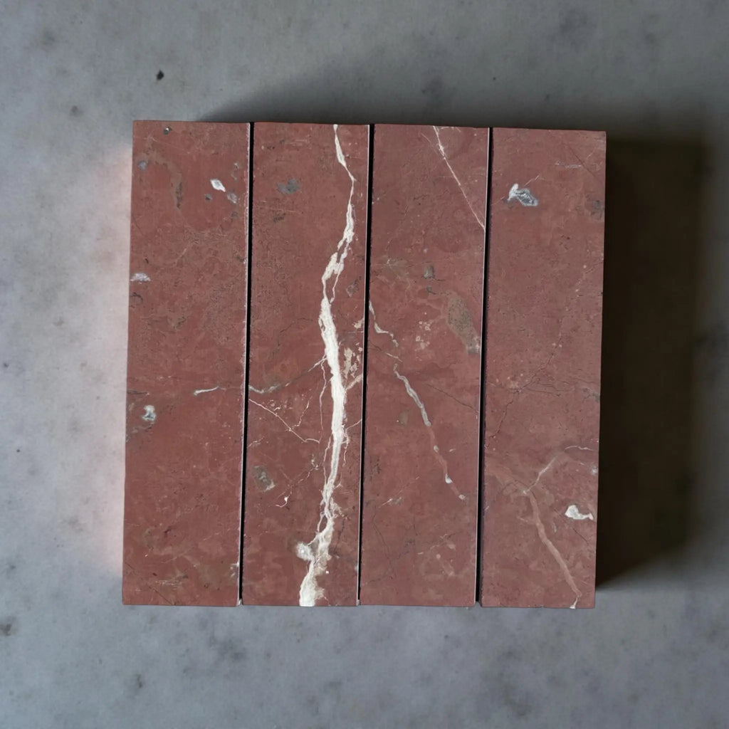 Red Marble Tiles with White Veining in Rojo Alicante Marble 3’’ X 12’’ Field Tile