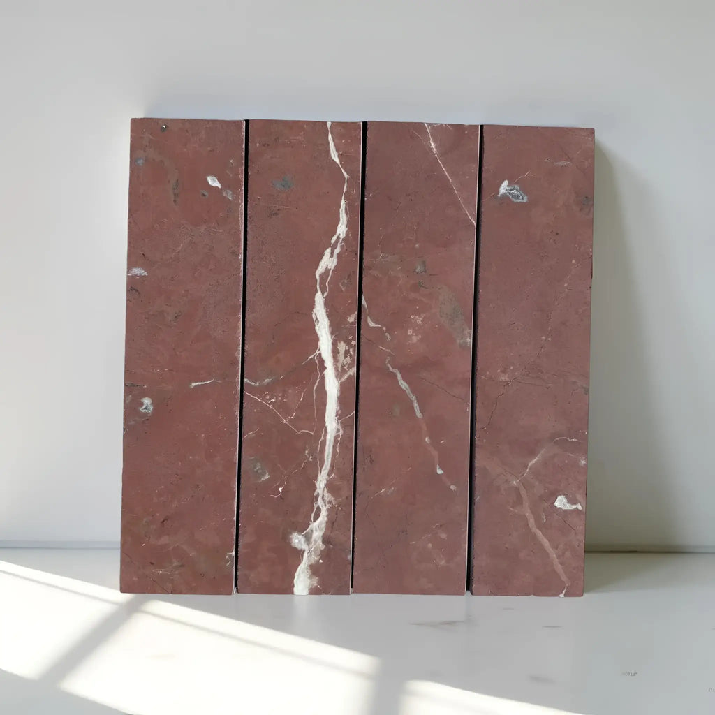 Red marble tiles with white veining, Rojo Alicante Marble 3’’ X 12’’ Field Tile