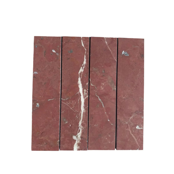 Rojo Alicante Marble 3’’ X 12’’ Field Tile featuring red marble with white veining