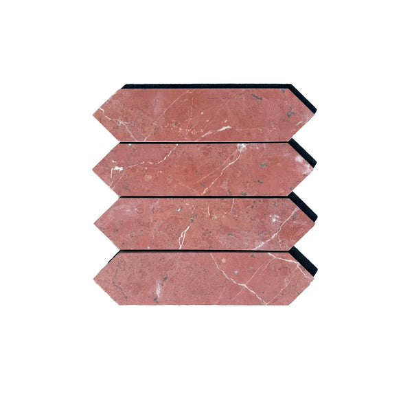 Red marble mosaic tiles of Rojo Alicante Marble 3’’ X 12’’ Picket Mosaic design