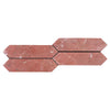 Red marble arrow tiles in Rojo Alicante Marble 3’’ X 12’’ Picket Mosaic design