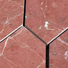 Red marble hexagon tiles in Rojo Alicante Marble 3 X 12 Picket Mosaic design
