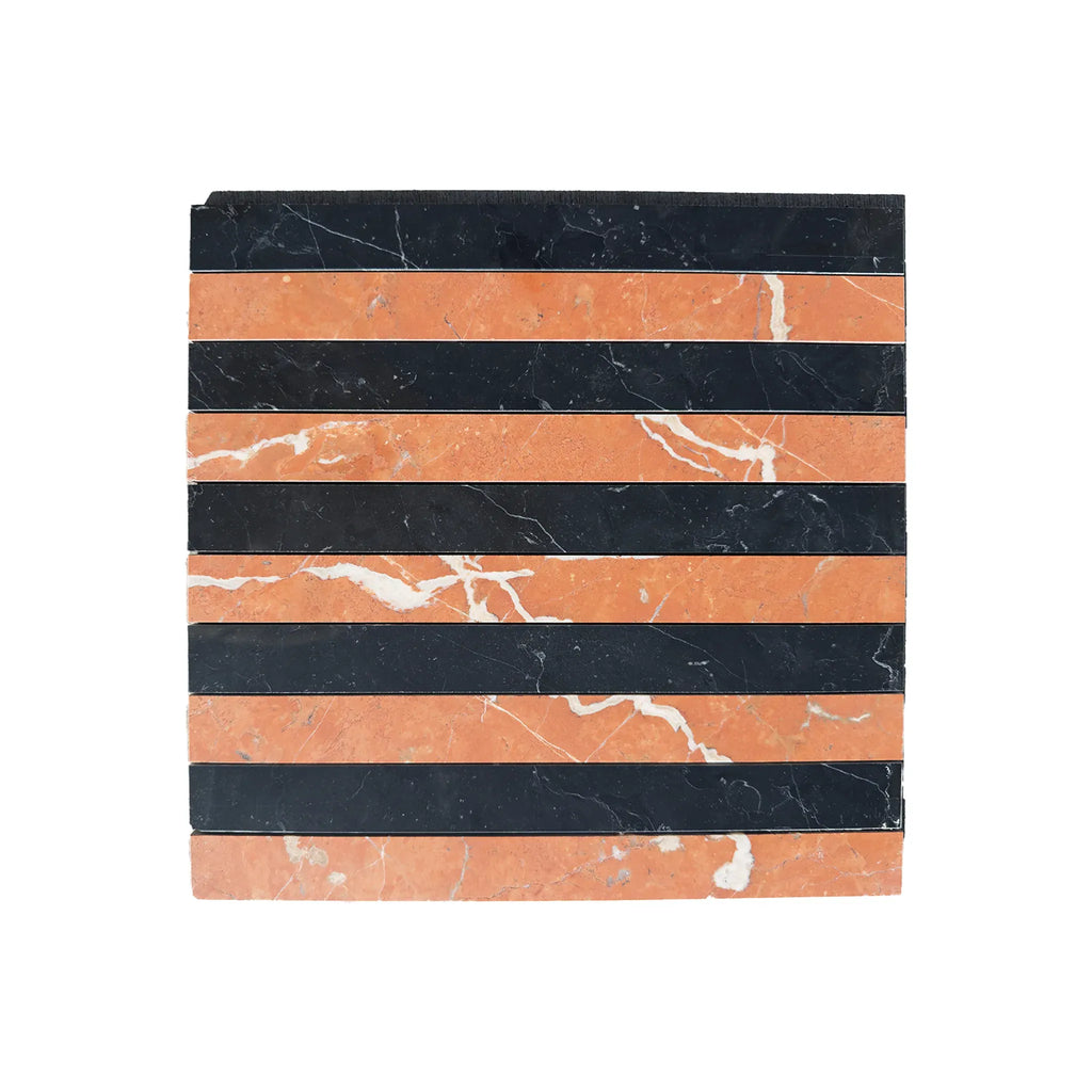 Striped marble tile in Rojo Alicante & Nero Marquina Marble mosaic design