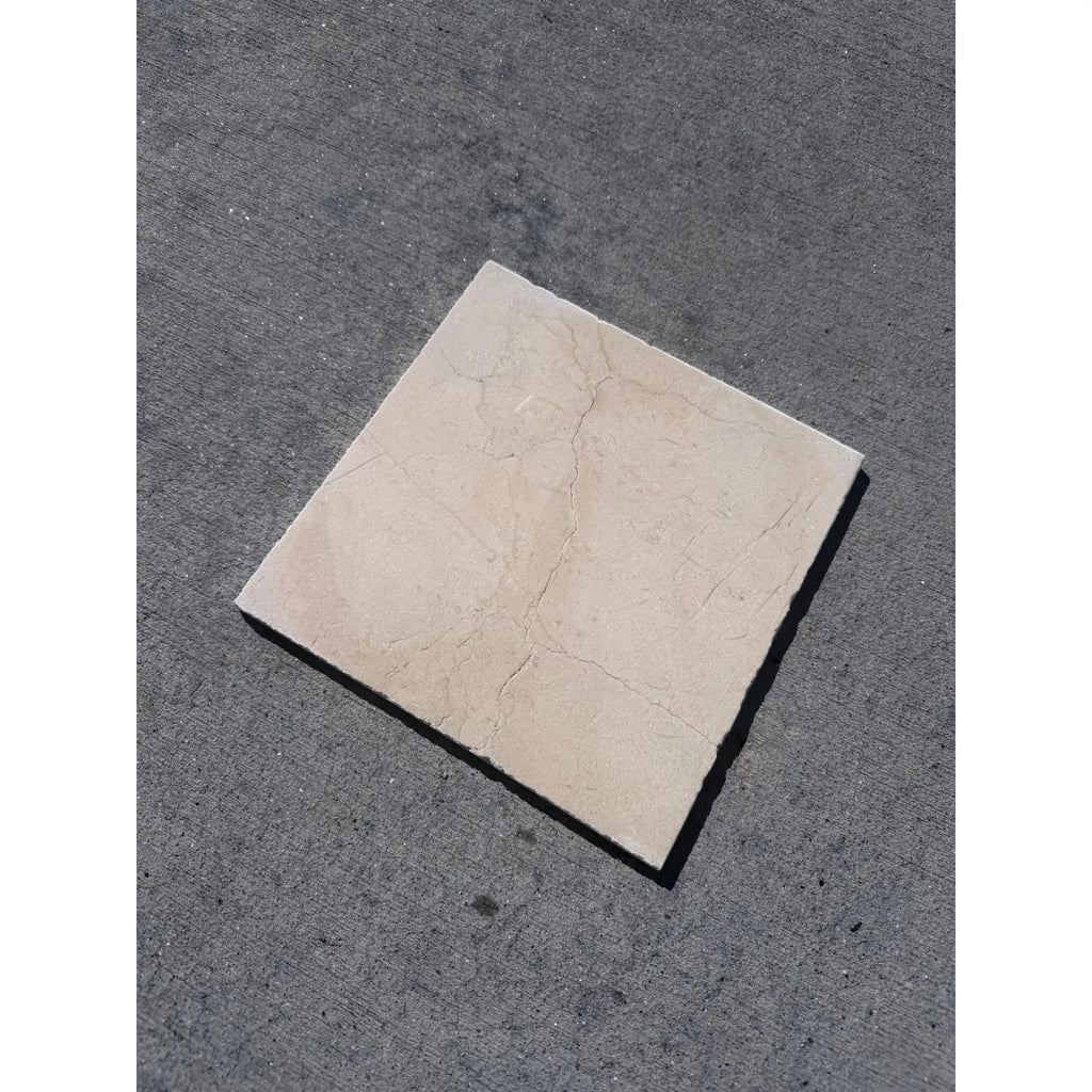 Rojo Alicante Rustic Modern Tumbled beige marble tile with subtle veining