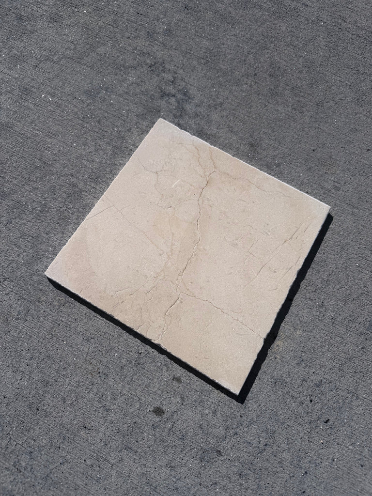 Rojo Alicante Rustic Modern Tumbled beige marble tile with subtle veining