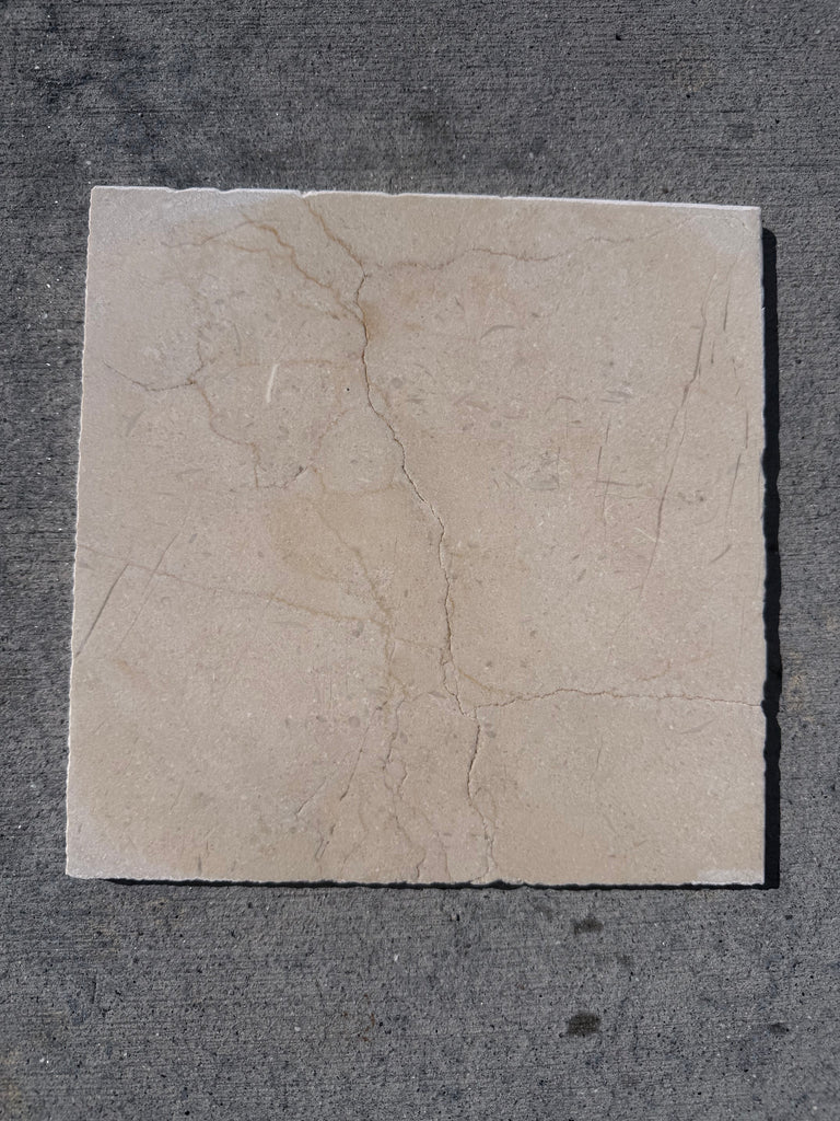 Rojo Alicante rustic modern tumbled beige marble tile with natural veining