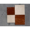 Rojo Alicante Rustic Modern Tumbled: 4 marble tiles in reddish-brown and off-white