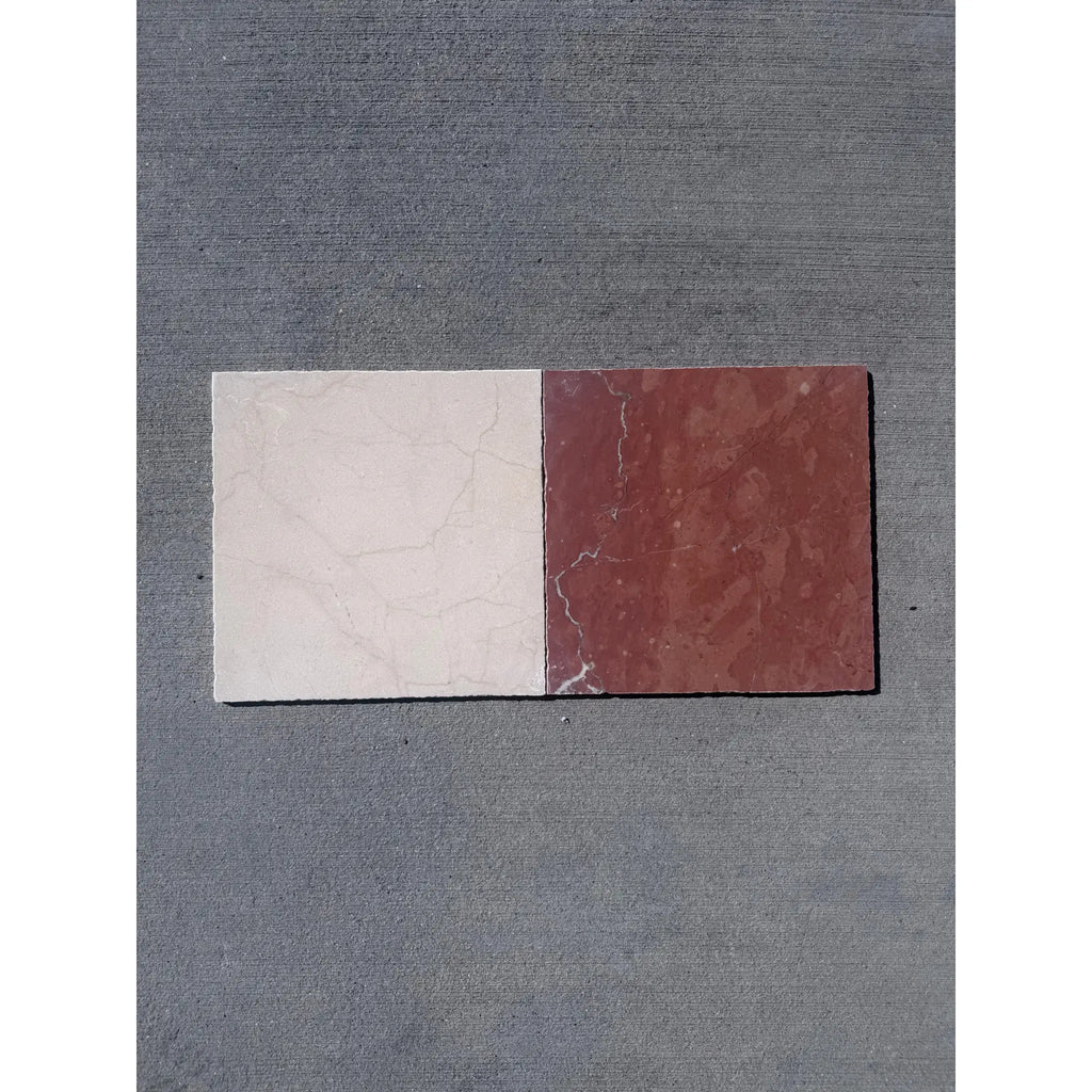 Rojo Alicante Rustic Modern Tumbled creamy white and reddish-brown marble tiles