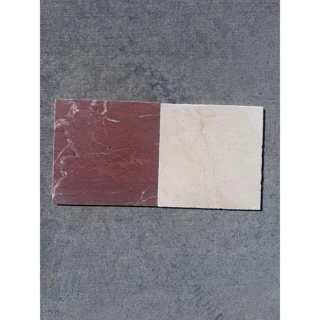 Rojo Alicante Rustic Modern Tumbled marble tiles in reddish-brown and off-white
