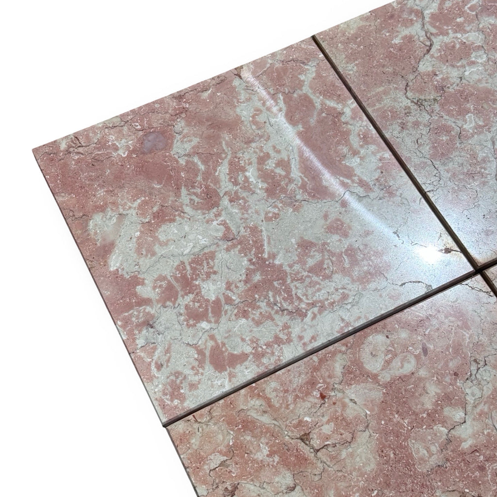 Polished Rosé Aurora Marble 12X12 tiles with reddish-pink color and white gray veining