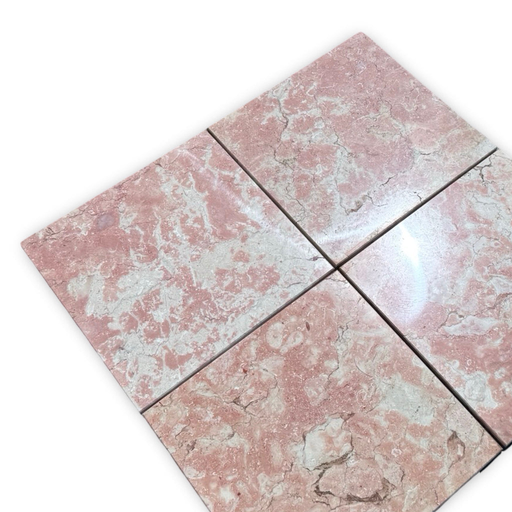 Pink marble tiles with white veining from Rosé Aurora Marble 12X12 Polished collection