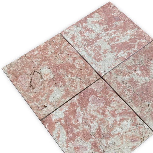Set of four pink and white marble tiles with natural veining for Rosé Aurora Marble 12X12 Polished