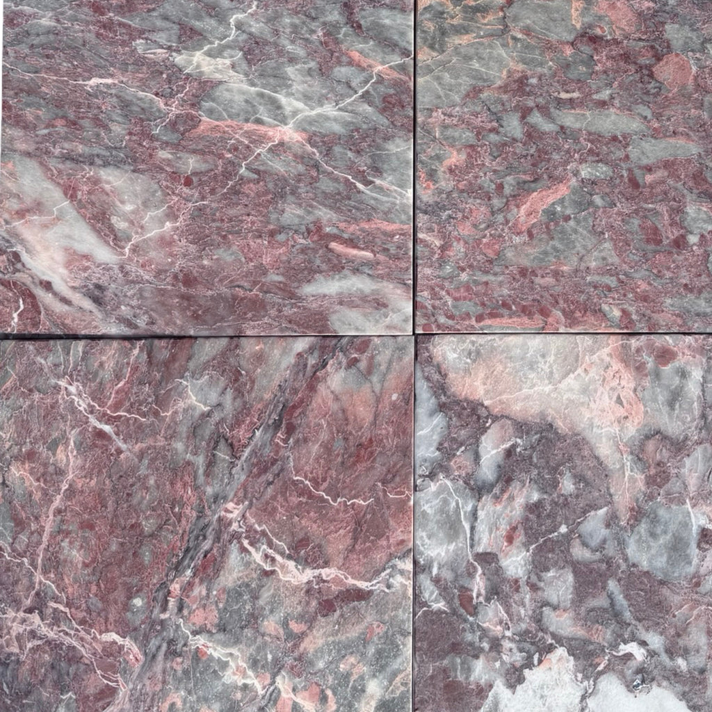 4-inch square Rosetta Storm Marble tile with pink and gray veining