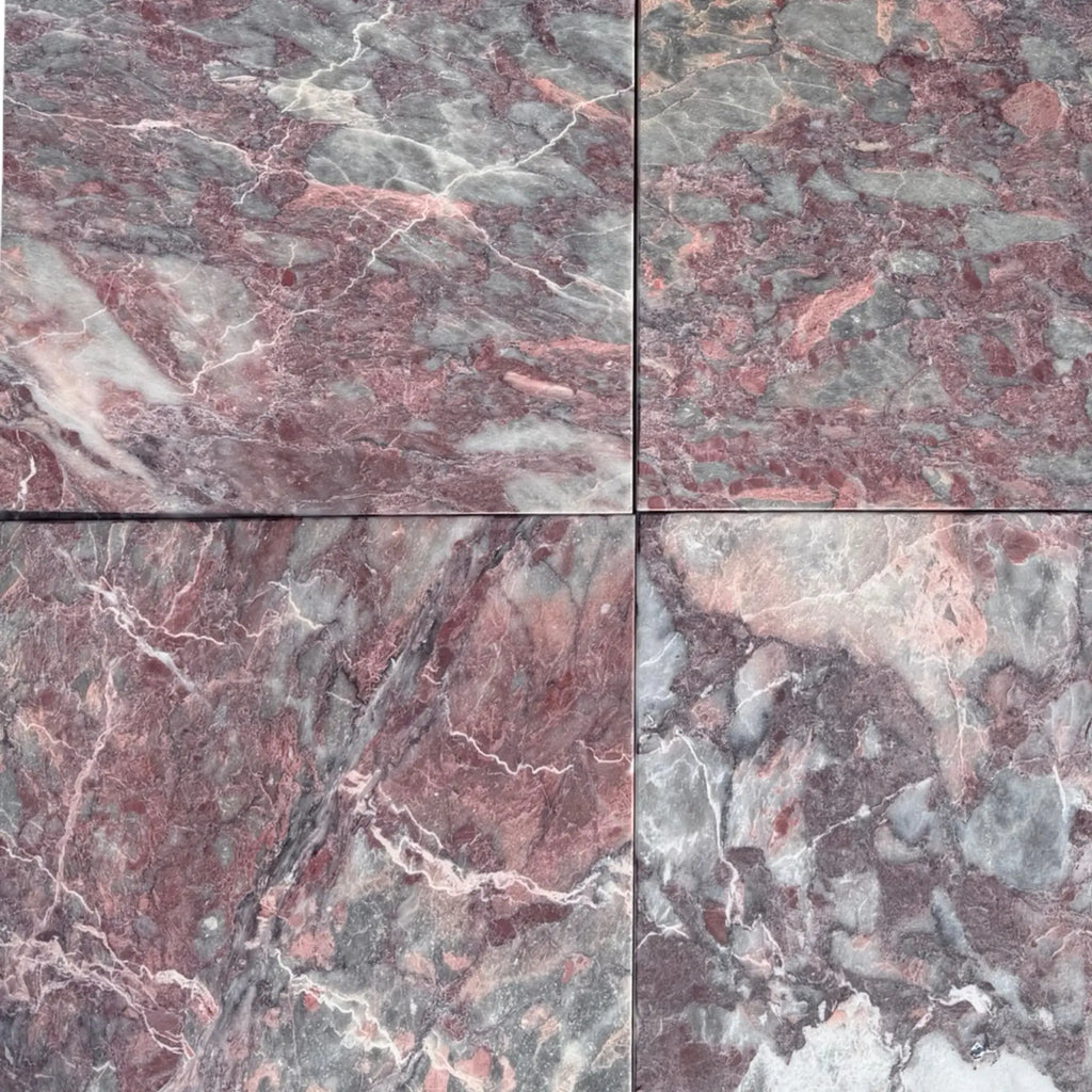 4-inch square Rosetta Storm Marble tile with pink and gray veining