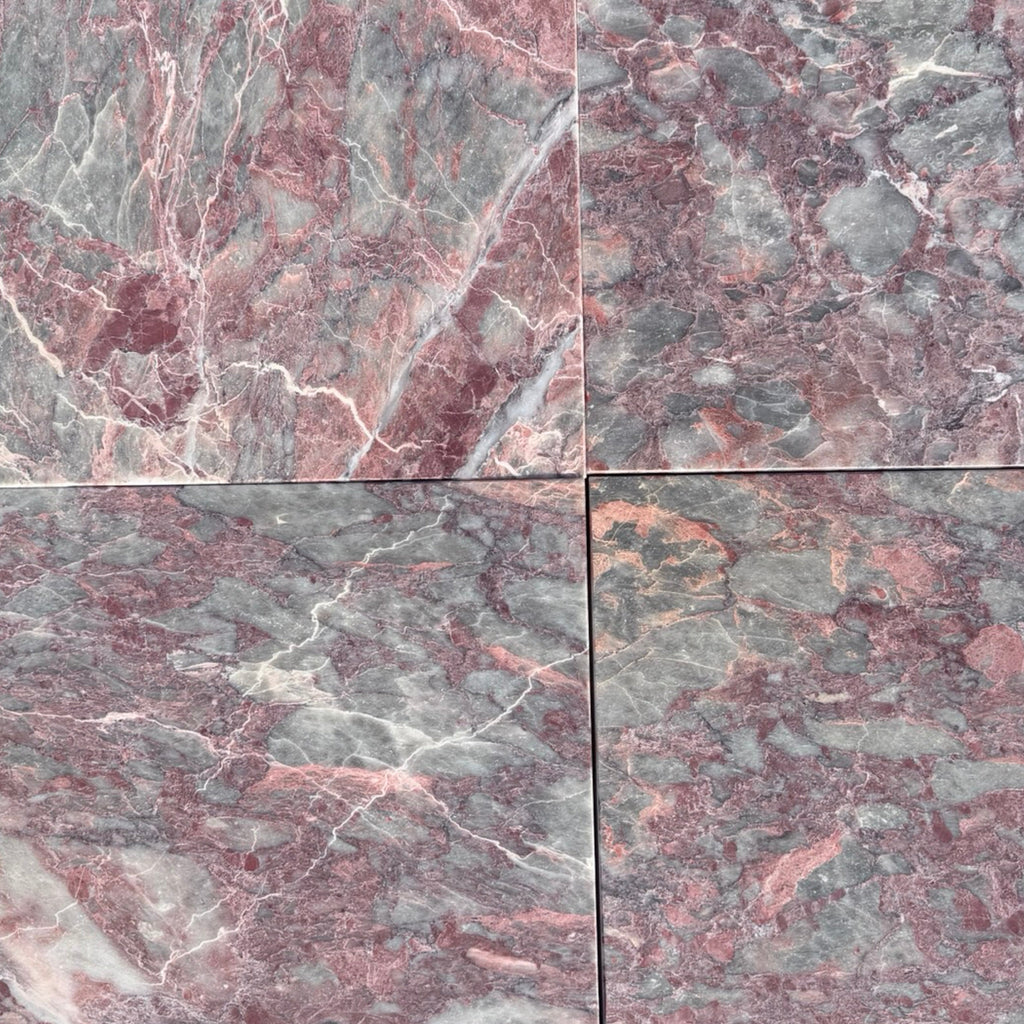 Rosetta Storm Marble 4x12 inch pink green veined tile polished