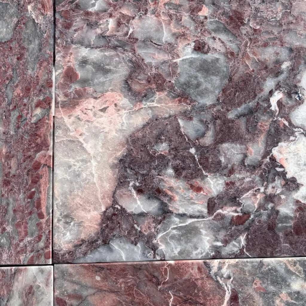 Polished Rosetta Storm Marble 12x12 Pink and Gray Tile Floor