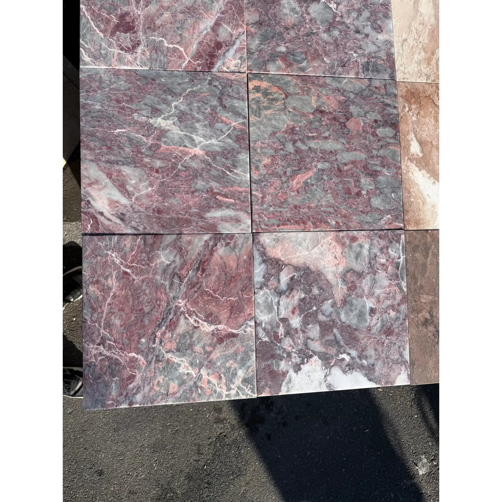 Pink and gray Rosetta Storm Marble 12x12 polished coaster set